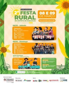 A 2ª Festa Rural do Distrito de Maravilha acontece nos dias 8 e 9 de março e promete levar muita cultura em forma de música, lazer e gastronomia à praça da igreja matriz.